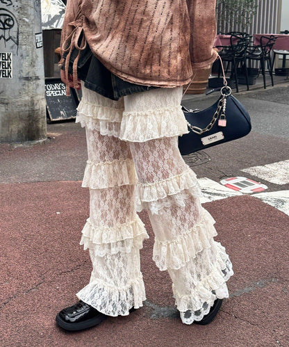 層疊蕾絲荷葉邊裙褲