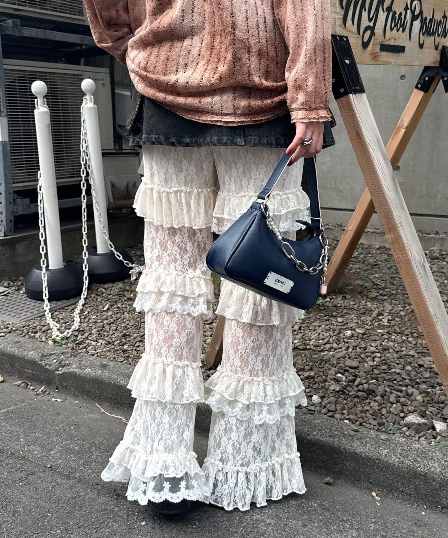 層疊蕾絲荷葉邊裙褲