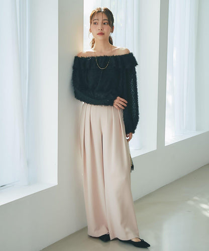 閃光羽毛提花荷葉領襯衫