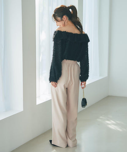 閃光羽毛提花荷葉領襯衫