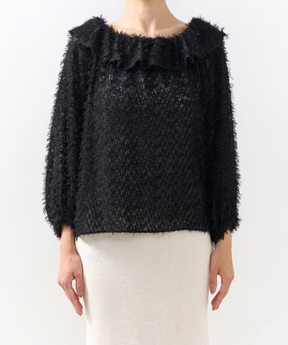 閃光羽毛提花荷葉領襯衫