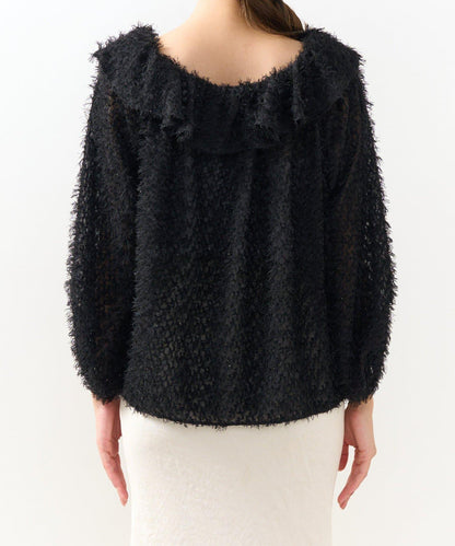 閃光羽毛提花荷葉領襯衫