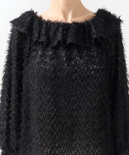 閃光羽毛提花荷葉領襯衫