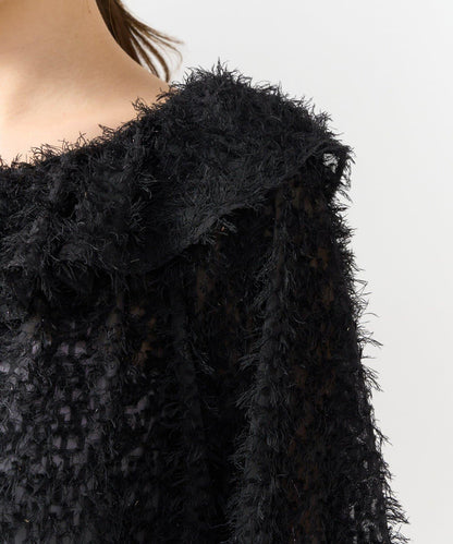 閃光羽毛提花荷葉領襯衫