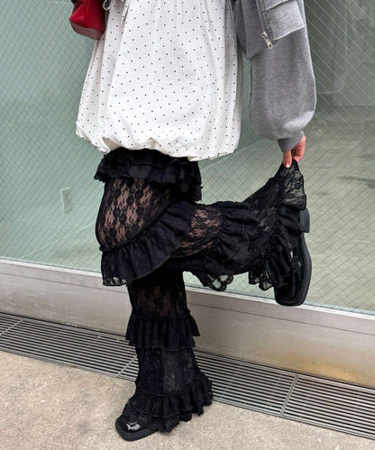 層疊蕾絲荷葉邊裙褲