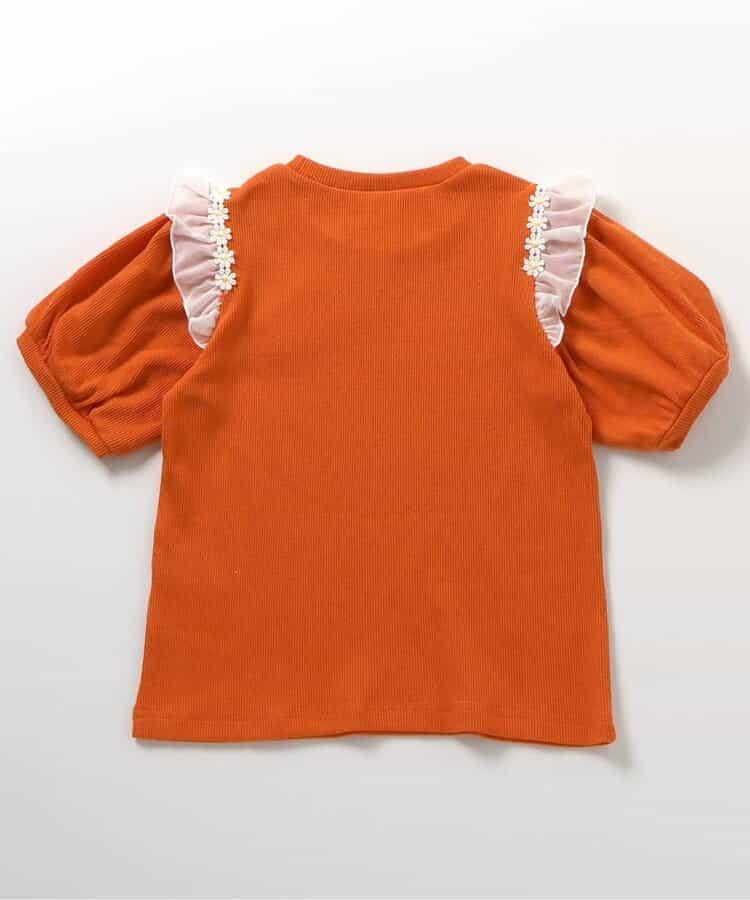 肩褶邊花朵圖案T恤