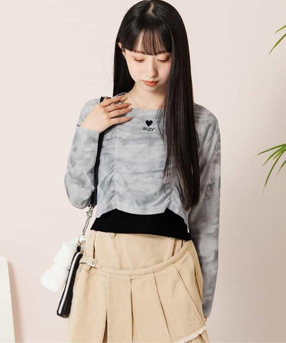 大理石紗線T恤和背心套裝