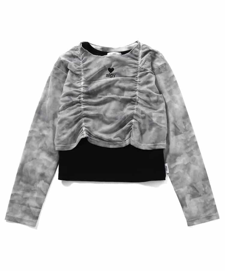 大理石紗線T恤和背心套裝