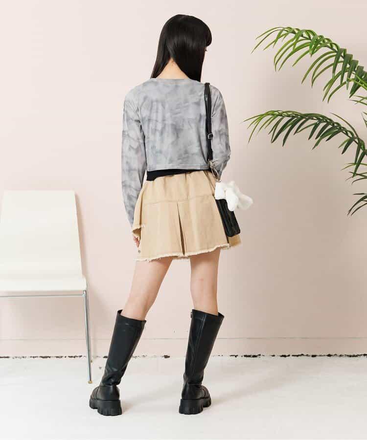 大理石紗線T恤和背心套裝