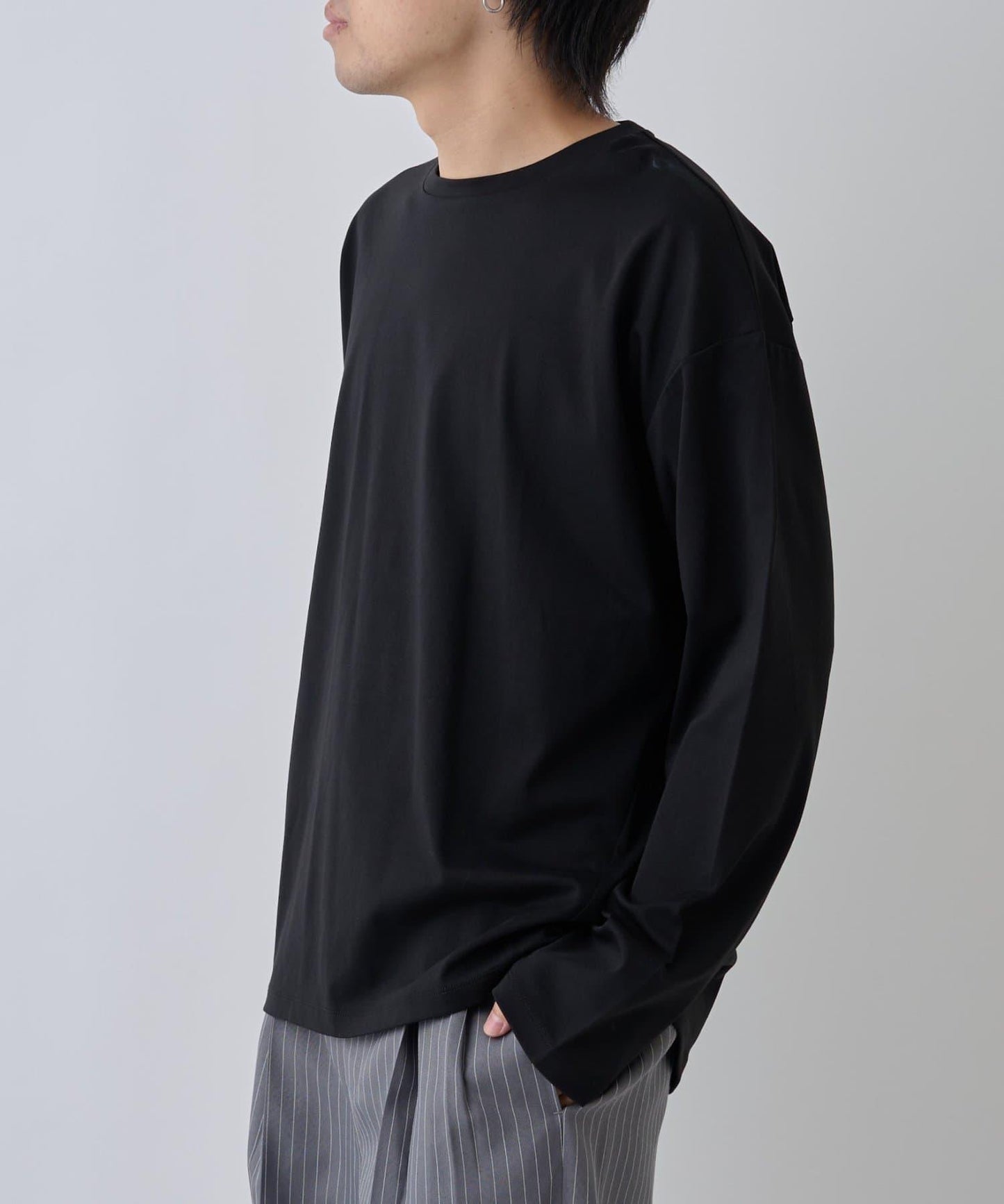 【AW】漸變棉圓弧下襬長袖T恤