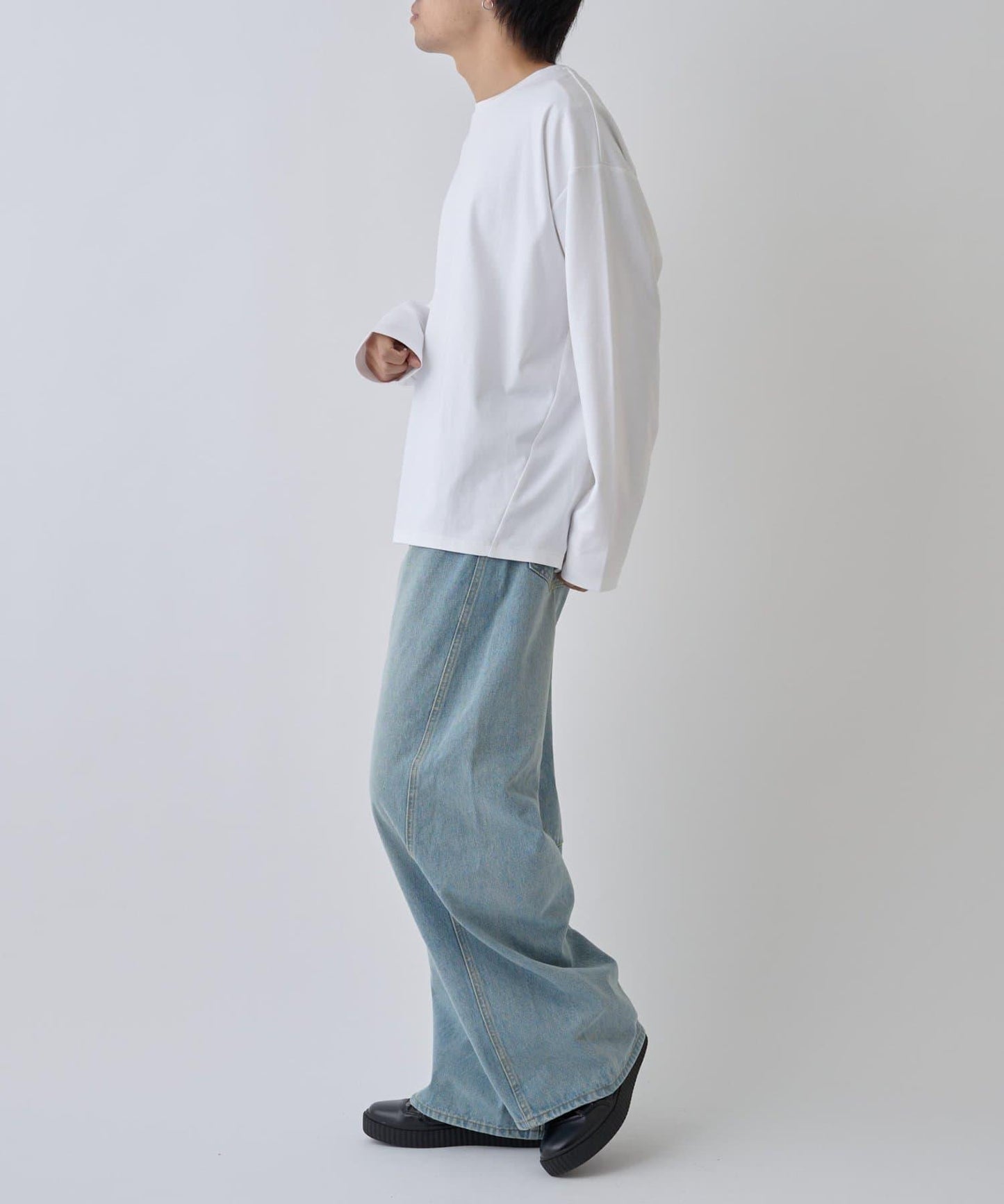 【AW】漸變棉圓弧下襬長袖T恤