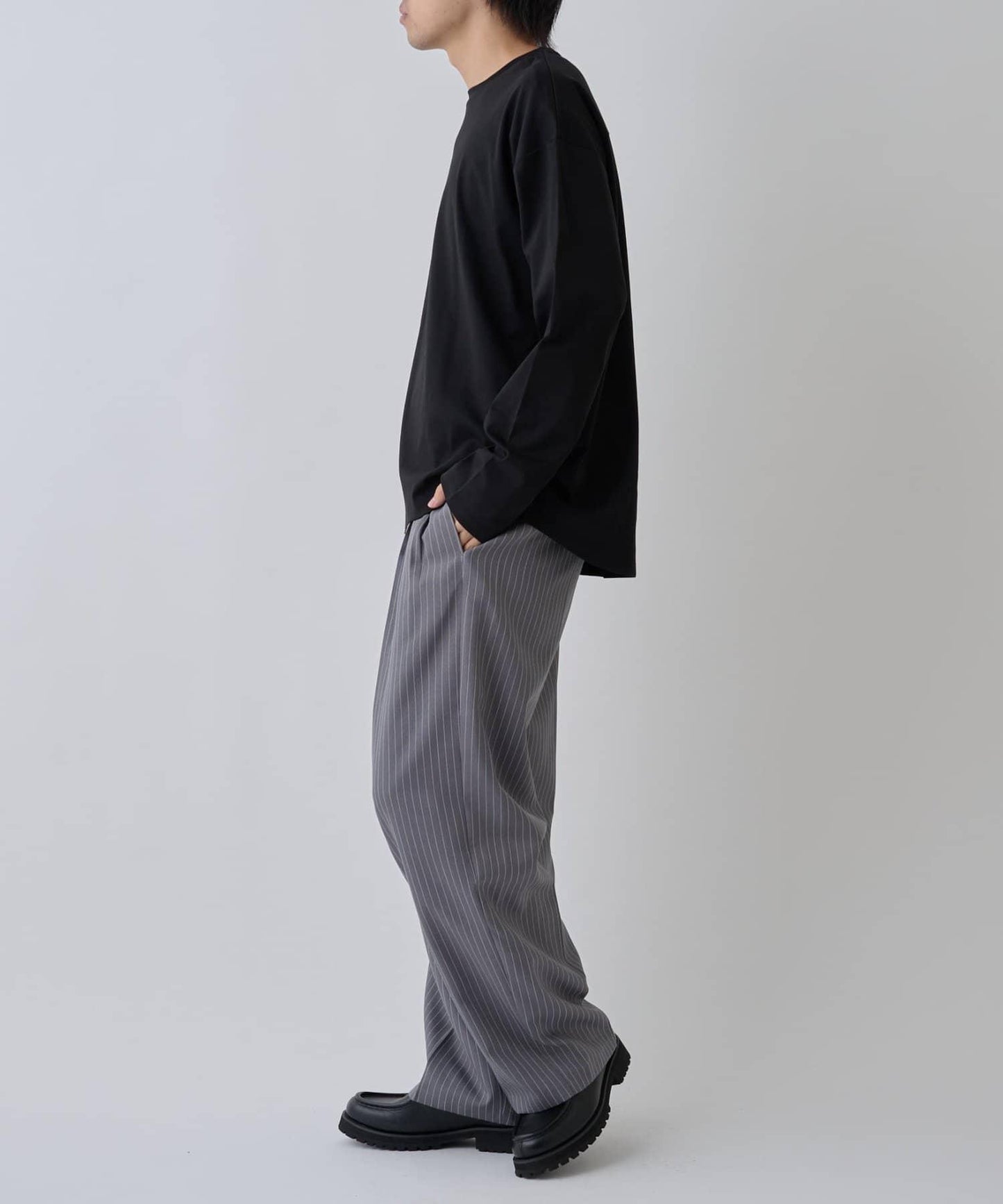 【AW】漸變棉圓弧下襬長袖T恤