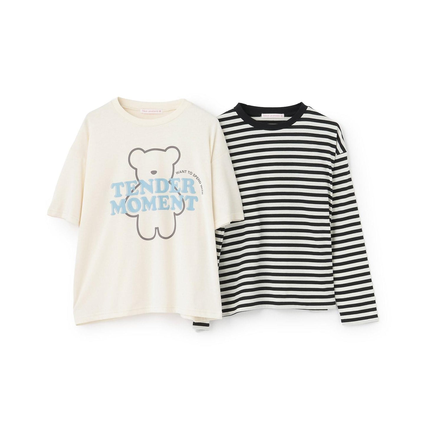 【7days】【吸水速幹／清爽】寬鬆短袖T恤+長袖T恤套裝