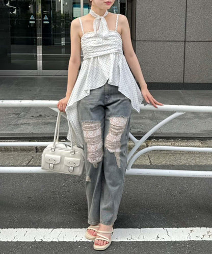 旬顏！損傷蕾絲牛仔褲