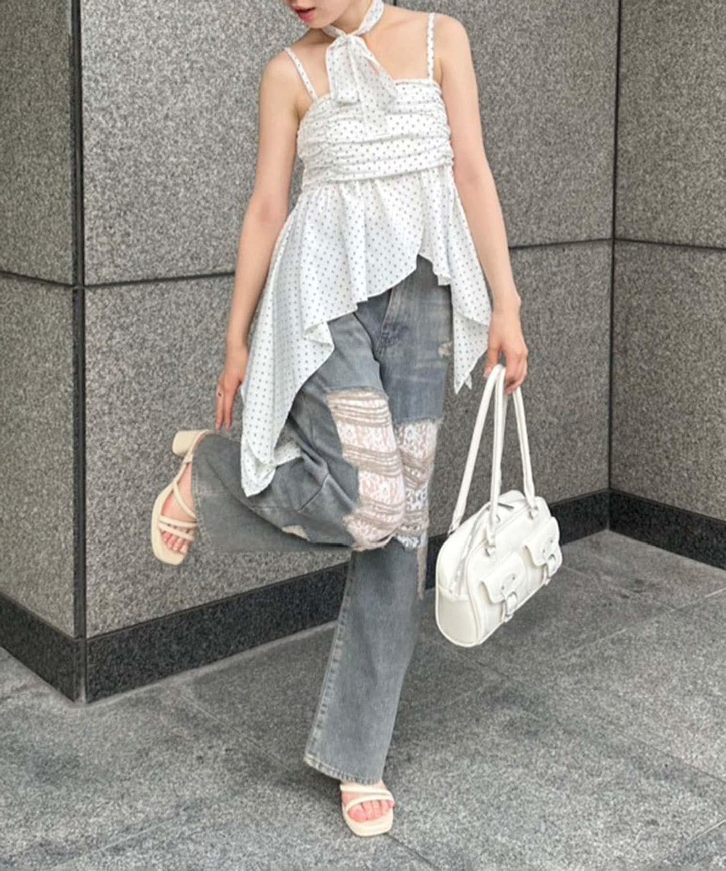 旬顏！損傷蕾絲牛仔褲