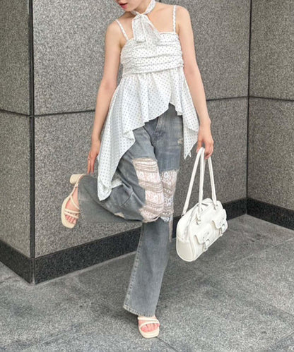 旬顏！損傷蕾絲牛仔褲