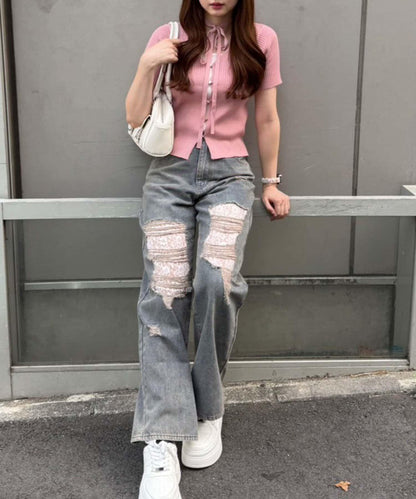 旬顏！損傷蕾絲牛仔褲