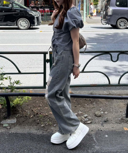 旬顏！損傷蕾絲牛仔褲