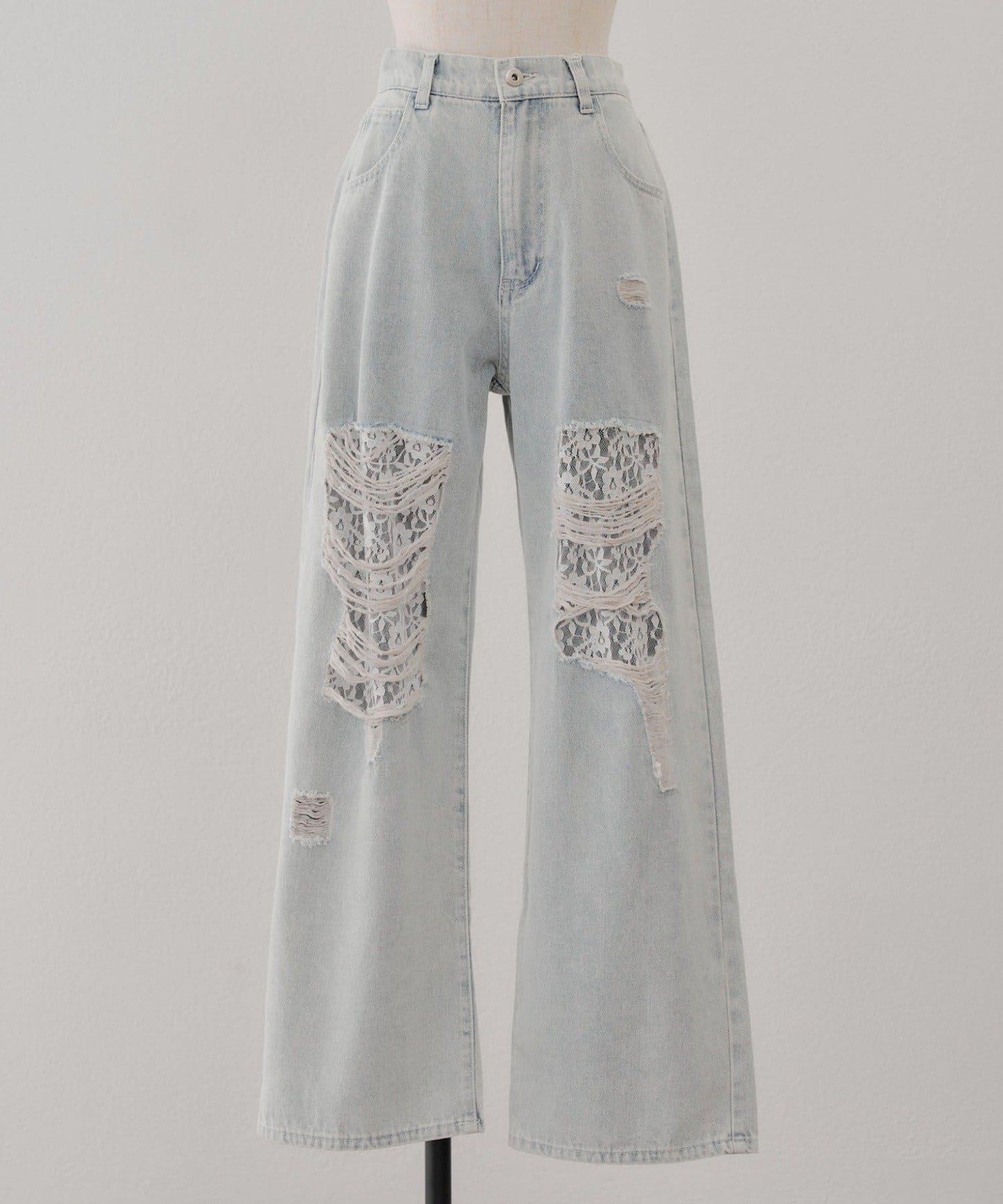 旬顏！損傷蕾絲牛仔褲