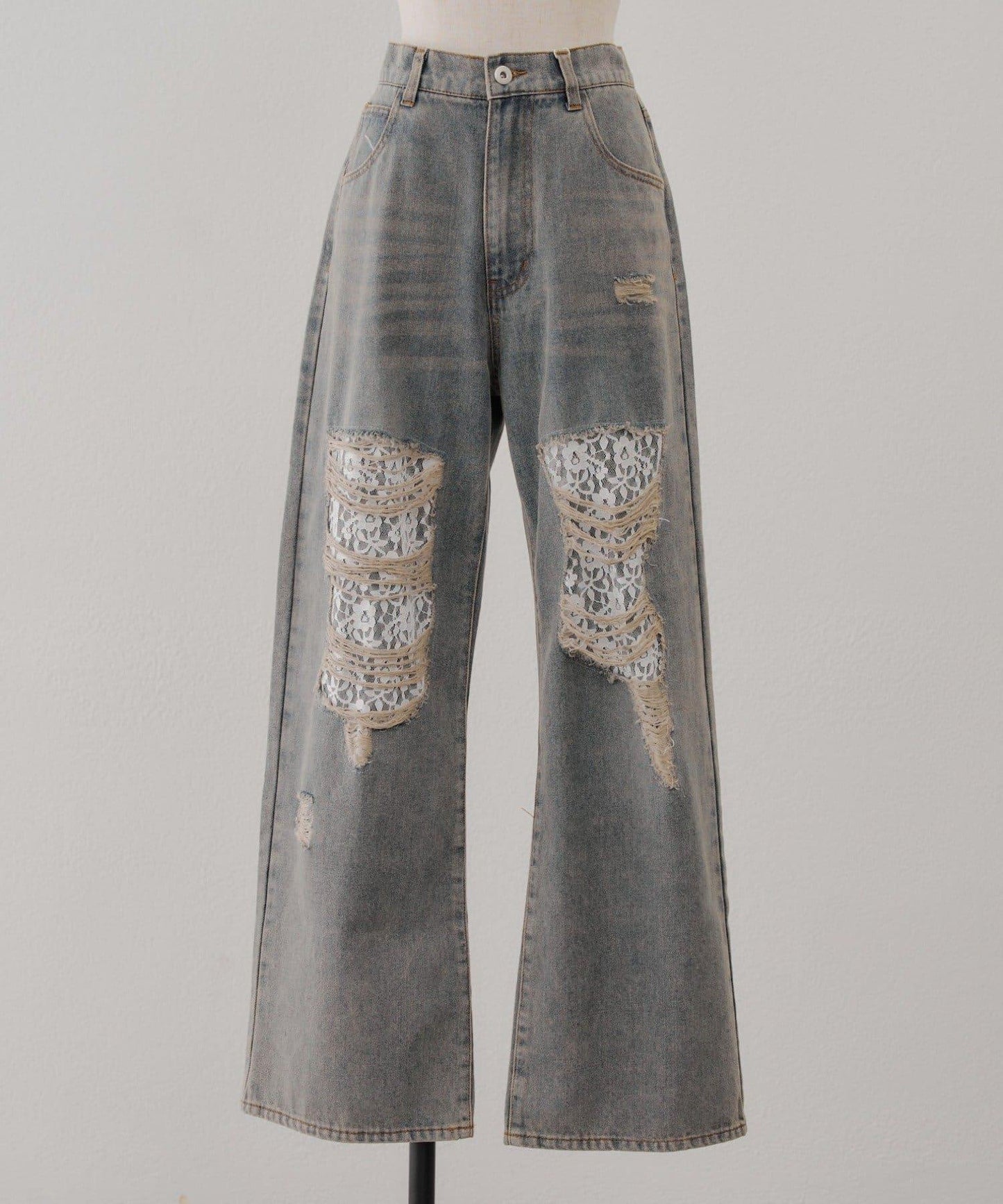 旬顏！損傷蕾絲牛仔褲