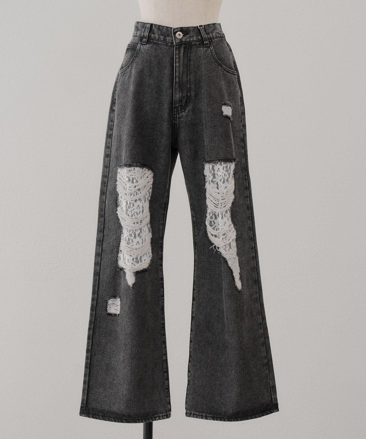 旬顏！損傷蕾絲牛仔褲