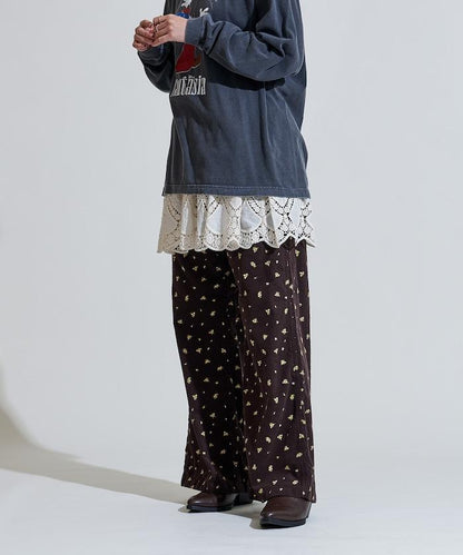 鄉村風格燈花圖案絨布褲子＜可搭配套裝＞