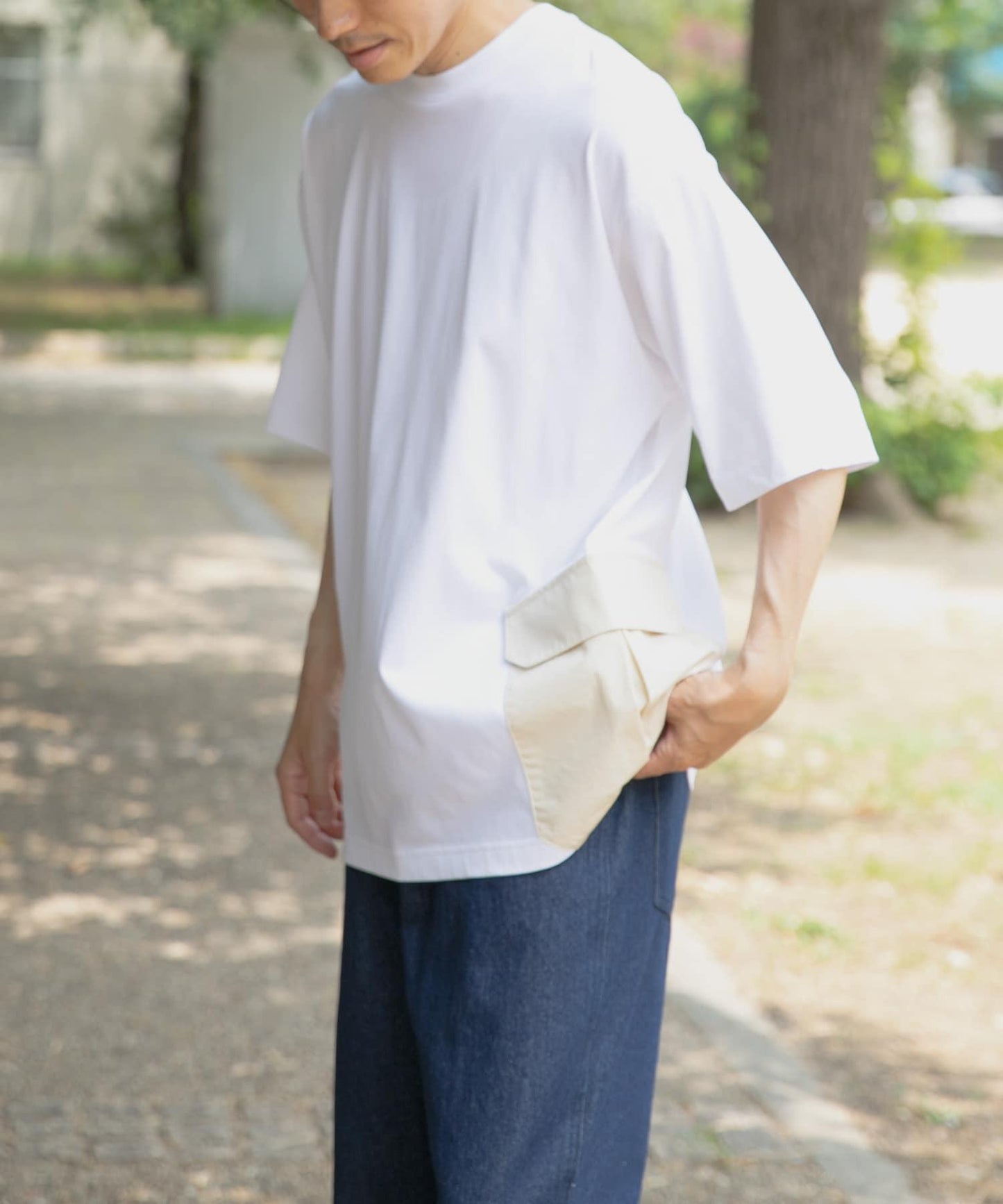 側袋拼接圓領T恤