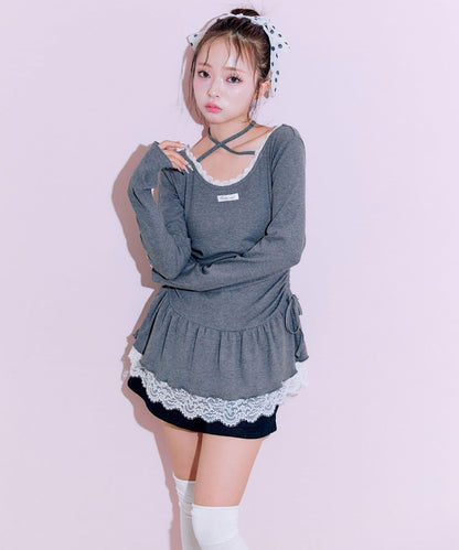 下襬蕾絲吊帶上衣