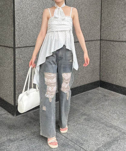 旬顏！損傷蕾絲牛仔褲