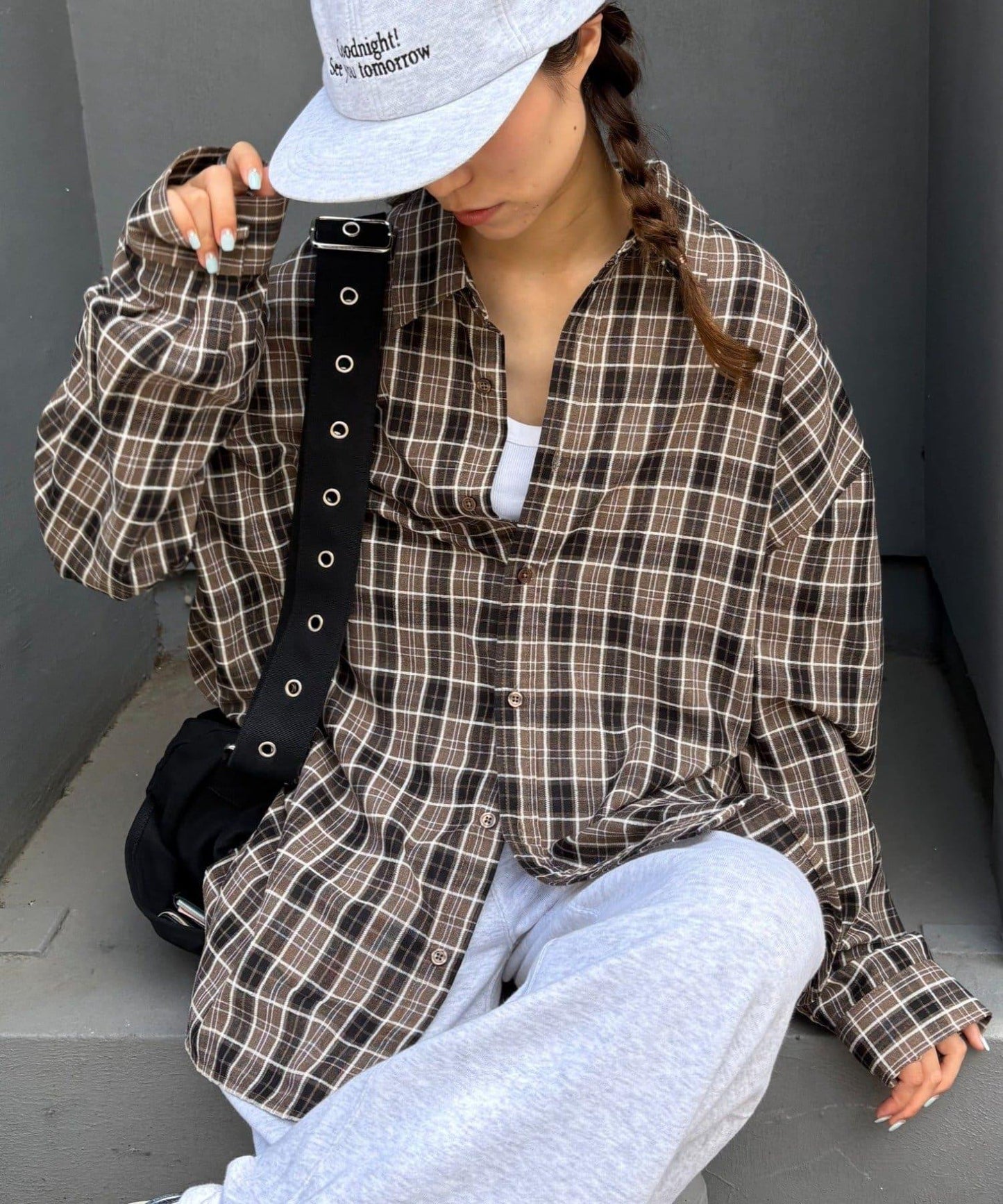 【男女通用】商場混紡長袖格子襯衫