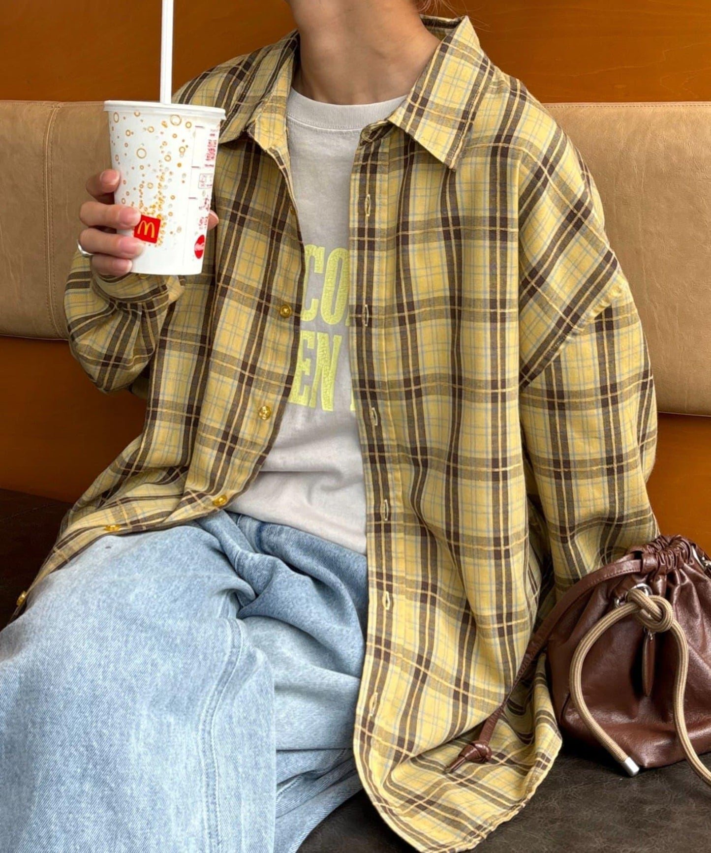 【男女通用】商場混紡長袖格子襯衫