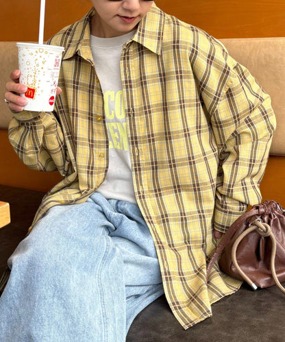 【男女通用】商場混紡長袖格子襯衫