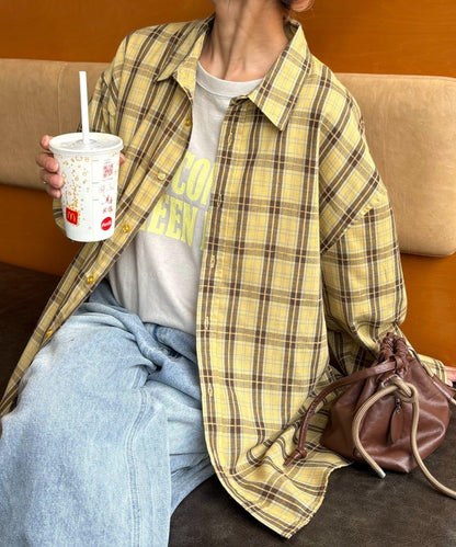 【男女通用】商場混紡長袖格子襯衫