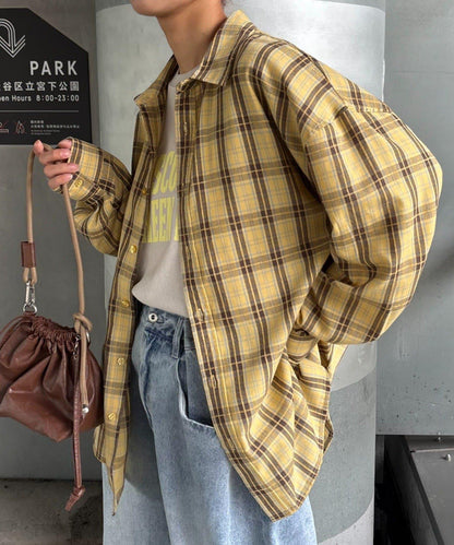 【男女通用】商場混紡長袖格子襯衫