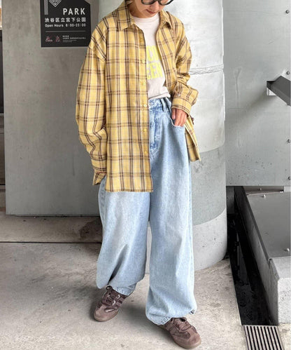 【男女通用】商場混紡長袖格子襯衫