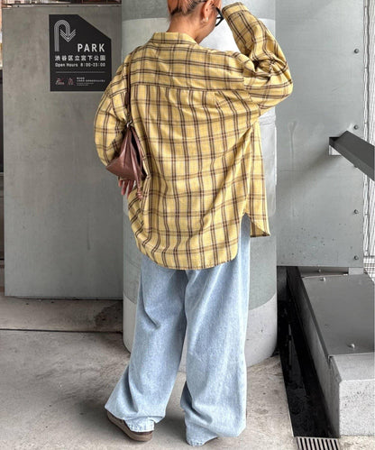 【男女通用】商場混紡長袖格子襯衫