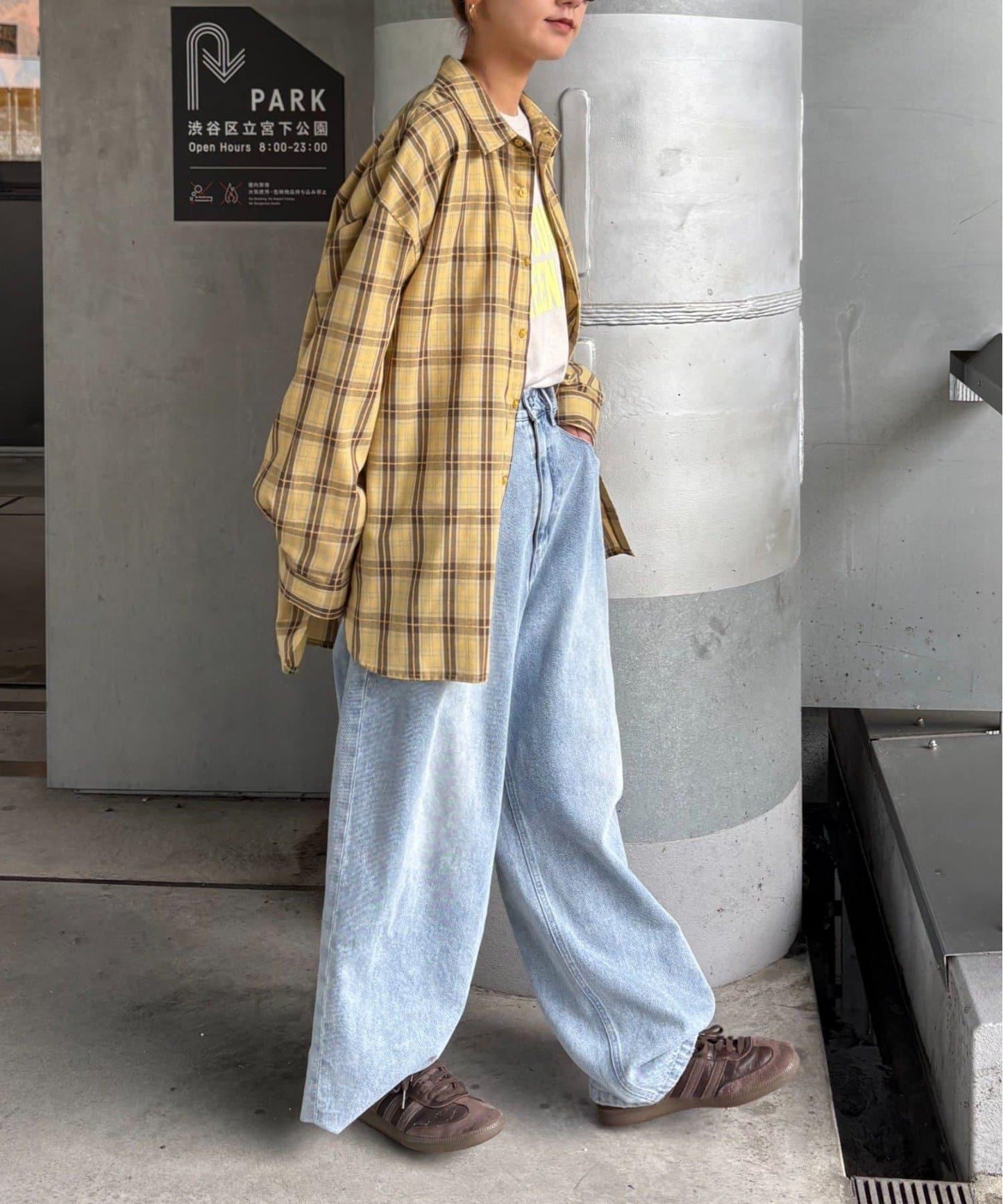 【男女通用】商場混紡長袖格子襯衫