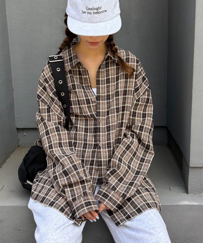 【男女通用】商場混紡長袖格子襯衫