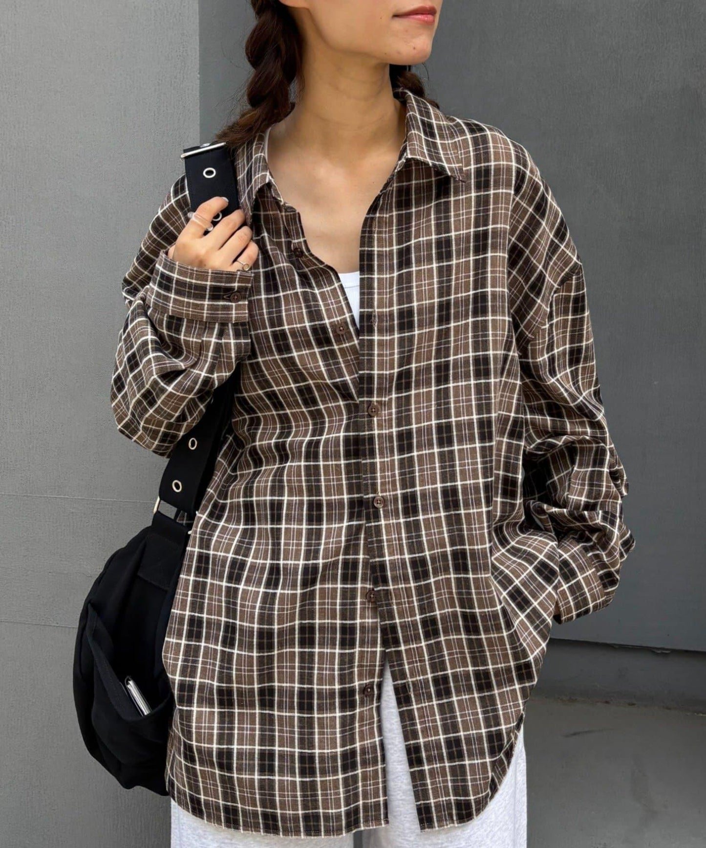 【男女通用】商場混紡長袖格子襯衫