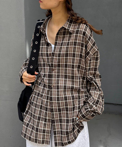 【男女通用】商場混紡長袖格子襯衫