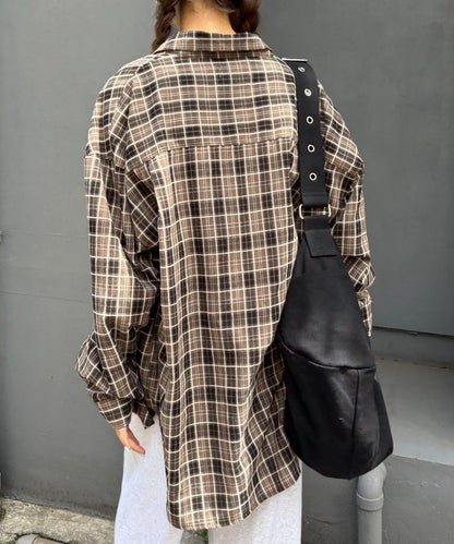 【男女通用】商場混紡長袖格子襯衫