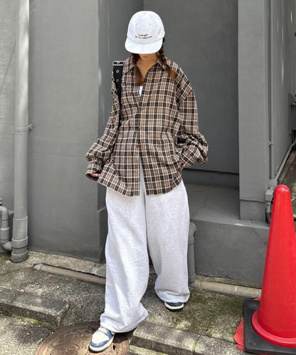 【男女通用】商場混紡長袖格子襯衫