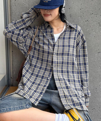 【男女通用】商場混紡長袖格子襯衫
