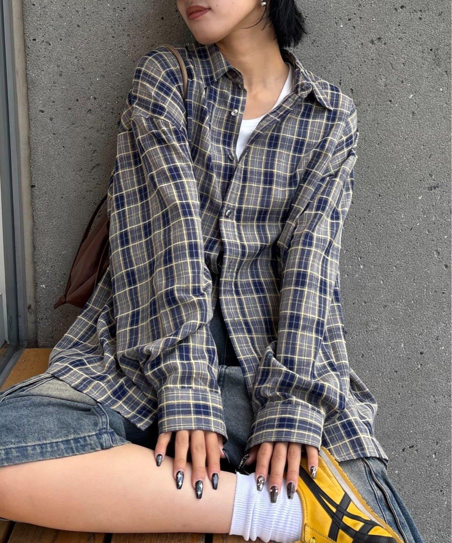 【男女通用】商場混紡長袖格子襯衫