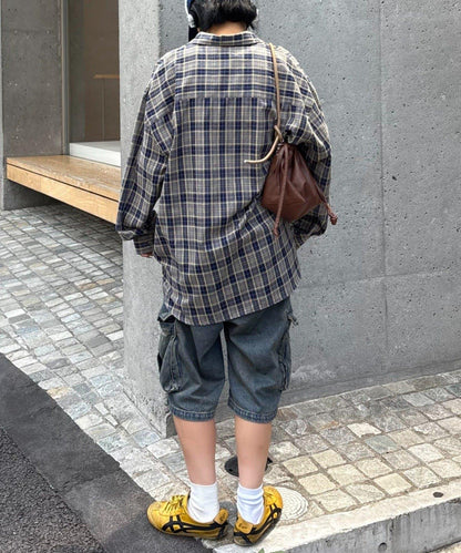 【男女通用】商場混紡長袖格子襯衫