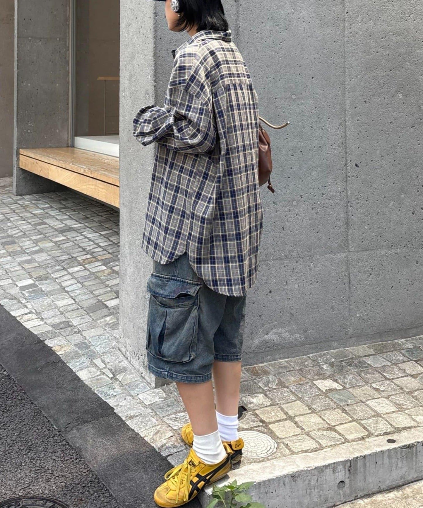 【男女通用】商場混紡長袖格子襯衫