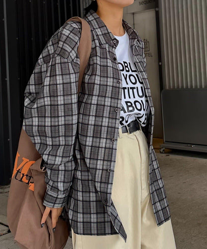 【男女通用】商場混紡長袖格子襯衫