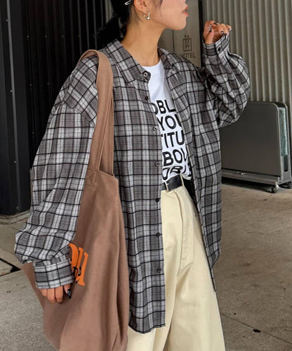【男女通用】商場混紡長袖格子襯衫