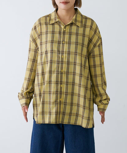 【男女通用】商場混紡長袖格子襯衫