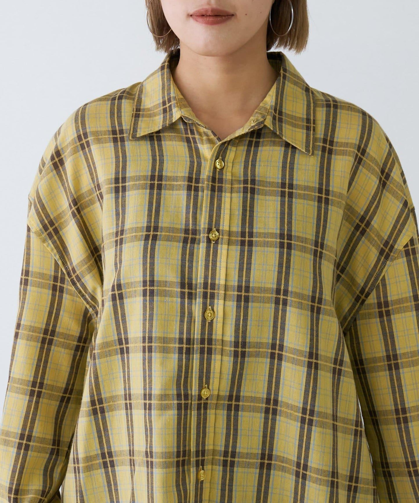 【男女通用】商場混紡長袖格子襯衫